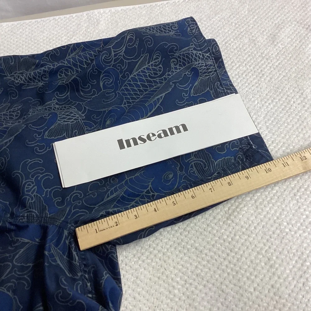 Old Navy Swim Trunks Koi Fish Print Elastic‎ Tie Waist Blue Gray Mens XL Liner